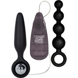 Kit plug vibrant & chaine boules anales noir - booty de calexotics