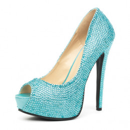  glamour chaussure compensée turquoise satin avec strass de leg avenue